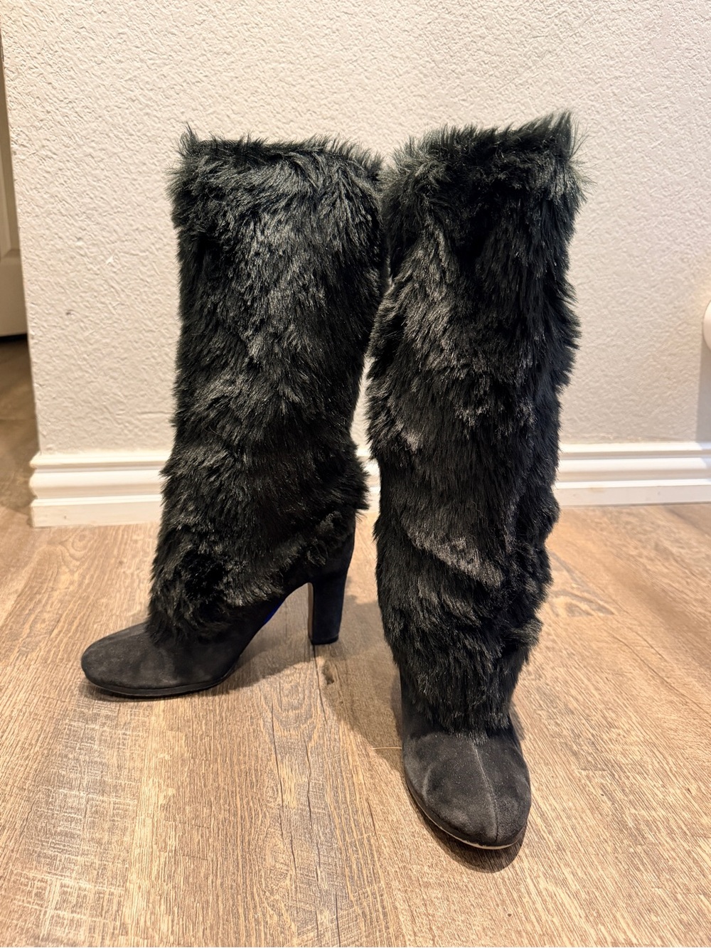 Sam Edelman Faux Fur Black Knee-High Suede Women's Boots